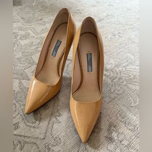 Prada Nude Patent Leather Pointed-Toe Pumps